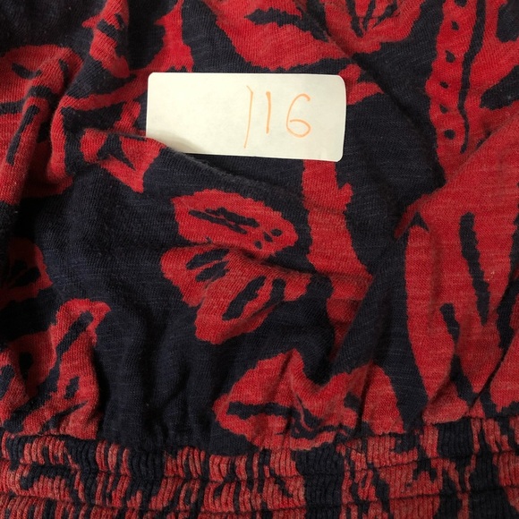 Small Navy blue and red strapless cotton dress, long - Picture 2 of 11